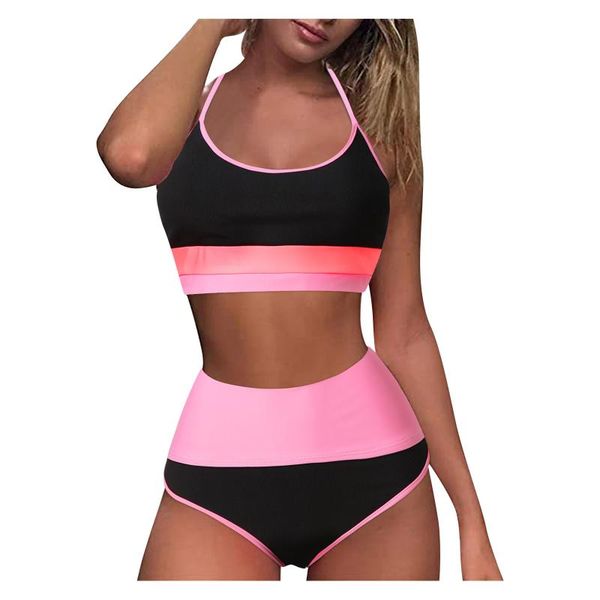 

women's swimwear retro color matching bikini women beach bathing suit mujer thong two piece push up biquinis swimsuit girl halter, White;black