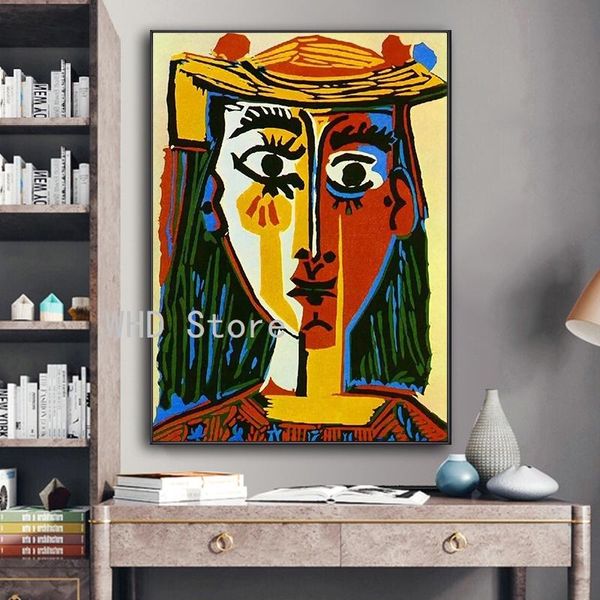 

paintings famous painting picasso mujer con sombrero oil canvas wall art for living room home decor (no frame)