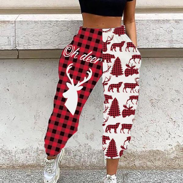 

women's pants & capris christmas printed pattern women fashion casual sweatpants female loose stitching plaid santa claus long, Black;white
