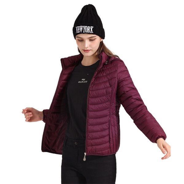

santelon winter women warm sport padded jacket coat ultralight outdoor clothes outwear slim short parka portable store in a bag 211126, Black