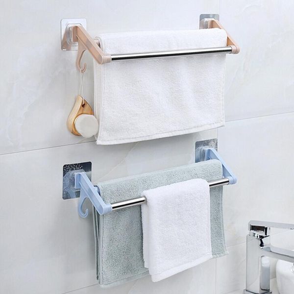 

bathroom storage & organization kitchen punch-towel racks stainless steel plastic double rod no trace adhesive hanging