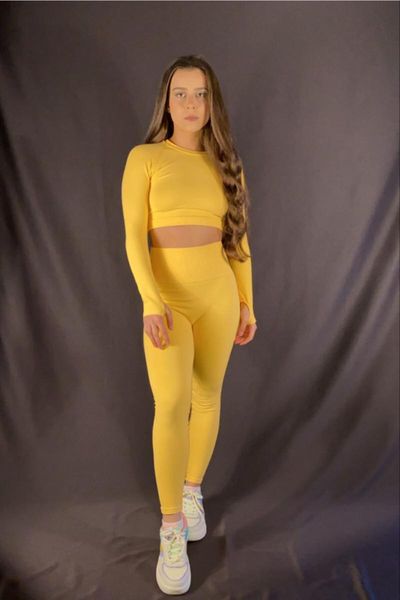 

women's leggings yellow seamless sport set tyc00111825184, Black
