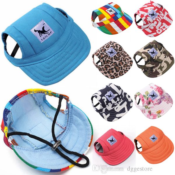 Köpek Beyzbol Kap Köpek Giyim Ayarlanabilir Yavru Açık Spor Güneş Koruma Beyzbolları Şapka Caps Visor Sunbonnet Kıyafet Küçük Köpekler için Kulak Delikleri ile 12 Renk Toptan