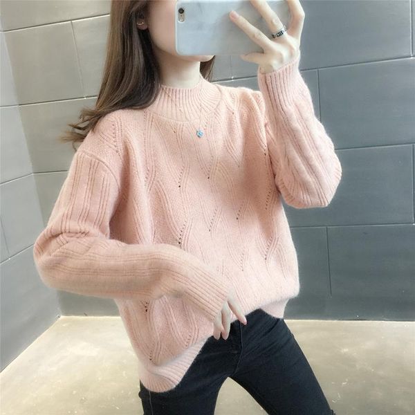 

women's sweaters 217195 room 7 row no.2 solid color hollow out half high collar pullover sweater [1690] 47, White;black