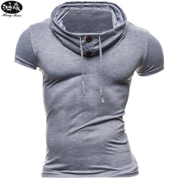 

hongmiao 2021 fashion men t-shirt summer leisure brand turtleneck design t shirt short sleeve slim male q running jerseys, Black;blue