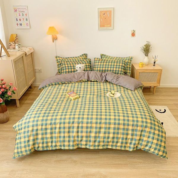 

bedding sets plaid print home living 3/4pcs sheet pillow case duvet cover  size and king