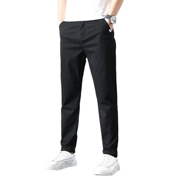 

men's pants 2021 arrival pant spring summer zipper pocket breathable solid color mid slim fit jogging male trousers, Black