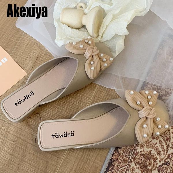 

slippers 2021 summer women's shoes bow tie baotou flat heel sets semi bc850, Black