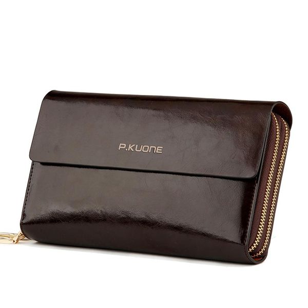 

wallets norbinus 100% genuine leather men clutch bag cowhide long double layer business clutches zipper coin pocket card holder, Red;black