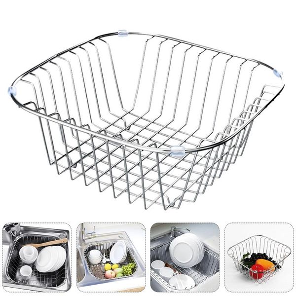 

kitchen storage & organization 1pc stainless steel rack tableware holder dish drying basket (silver)