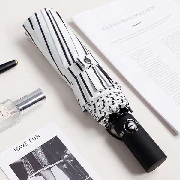

umbrellas 10k fully automatic three folding umbrella black coating sunscreen shade sunny rainy windproof strong women