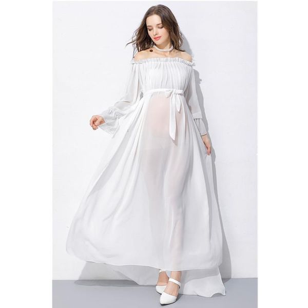 

maternity dresses women chiffon pography props long maxi dress shoulderless gown wedding po shooting, White