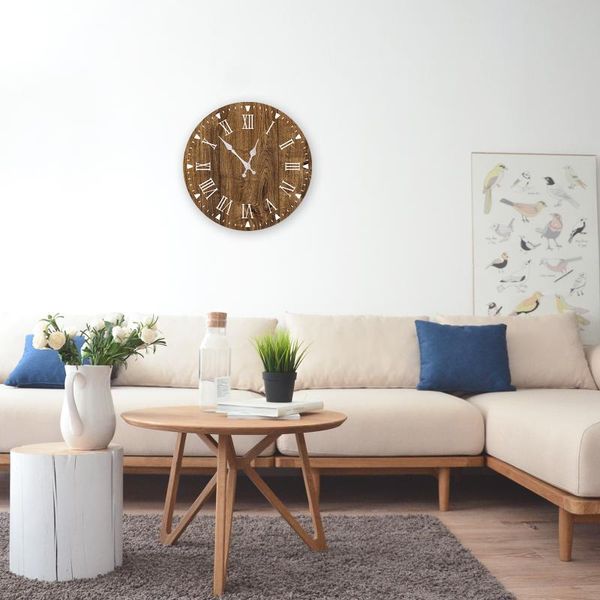 

wall clocks wood for living room round silent clock vintage decoration time home kitchen school office 10''