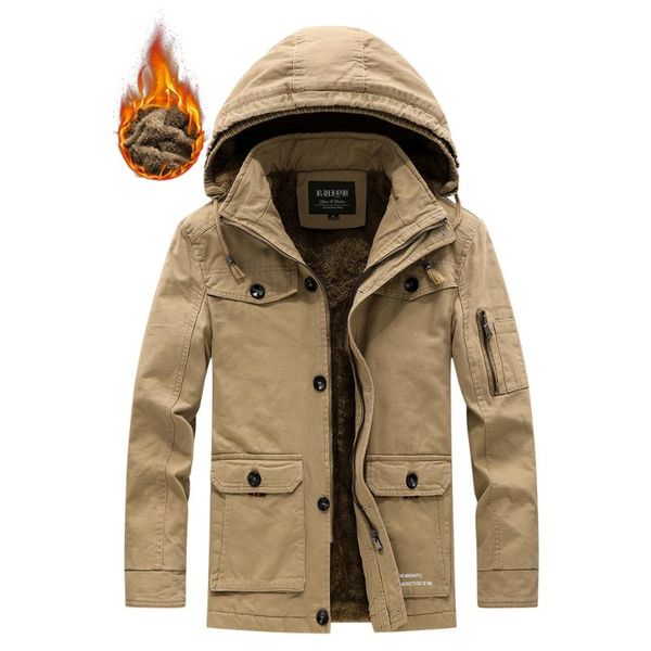 

men's down & parkas winter jacket men military thick outdoor fleece lined hooded cotton coat outwear fashion jackets plus size, Black