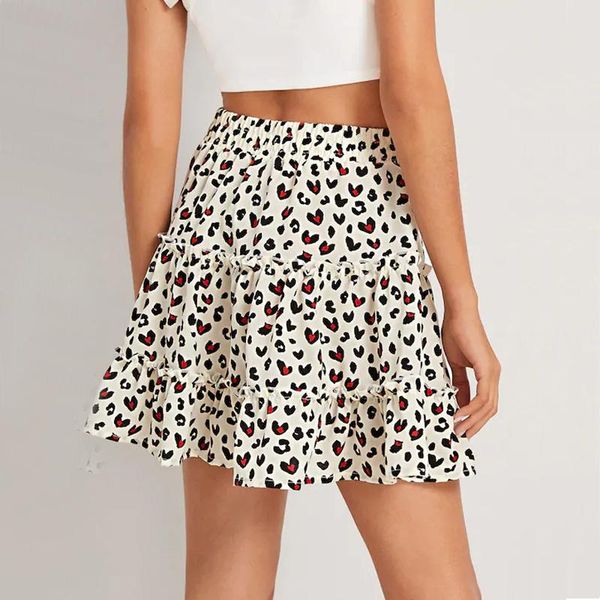 

skirts ellacey leopard print women 2021 summer short mini skirt ruffles high waist ladies streetwear slim bottoms saias, Black