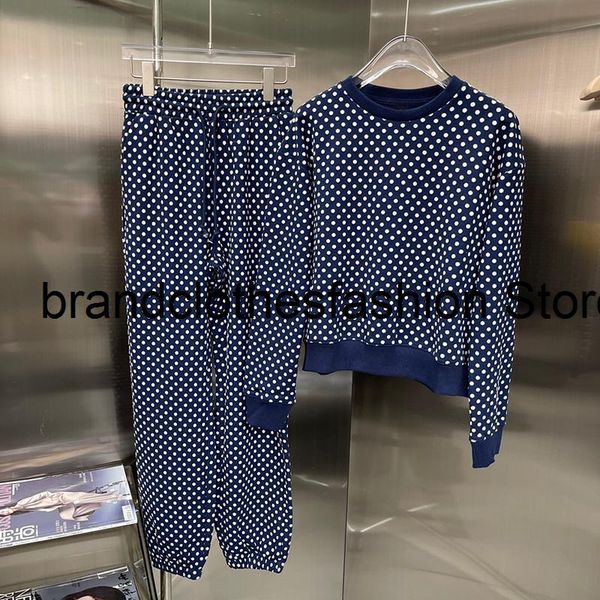 

women's two piece pants cotton sets blue dot pullover elegant casual loose sweatshirt + elastic waist long lady 2021 autumn, White