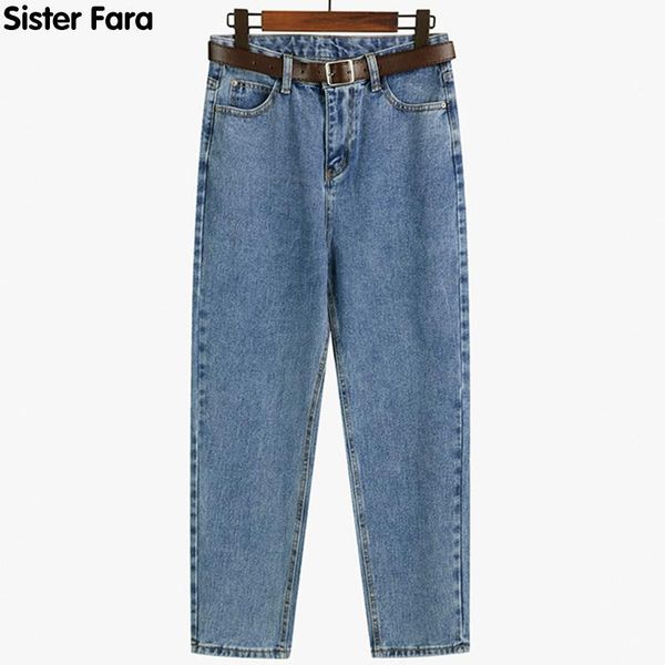 

women's jeans sister fara summer loose high waist harem ladies fashion casual denim pants female straight trousers for women 2021, Blue