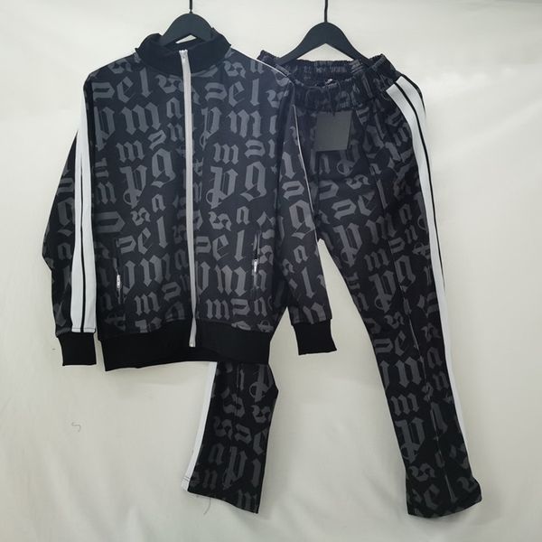 

men tracksuits pocket stand polyester blue broken collar zipper closure outdoor fashion women letter printed casual tracksuits, Gray