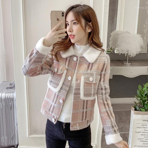

women's down & parkas japanese style autumn winter women sweet warm jacket kawaii plaid woolen coats girls outwear, Black