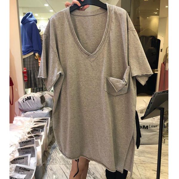 

women's summer korean style simple v-neck solid color t-shirt loose commuter female slimming shirts, White