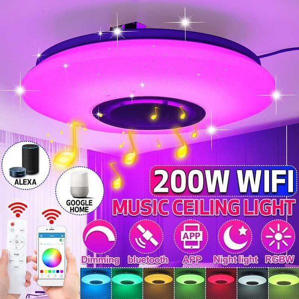 

ceiling lights 200w wifi modern rgb led light phone app remote control bluetooth smart music lamp dimmable works with alexa google home