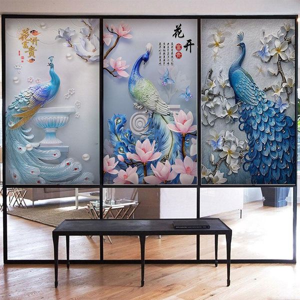 

window stickers custom peacock frosted film anti look privacy 3d static glass mirror non-adhesive decoration tint