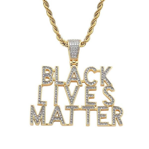 

hip hop micro paved cubic zirconia bling out black lives matter pendants necklaces for men jewelry gold silver color pendant