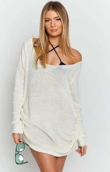 

women's swimwear fashion women acrylic sweater beach cover up sun protection loose for bathing suit knitted 4 colors size s to xl summe, White;black