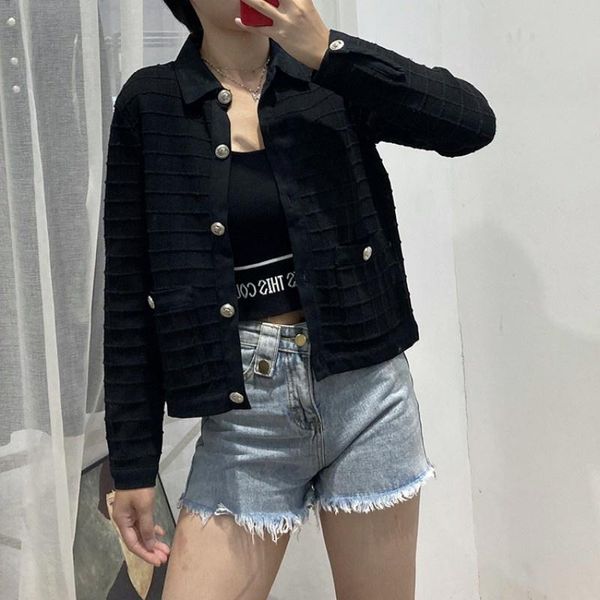 

women's jackets autumn spring women single breasted knitted jacket long sleeve lapel collar office ladies casual slim fit short coat kn, Black;brown