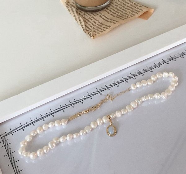 

irregular shaped freshwater pearl necklace women's retro style clavicle chain, Silver
