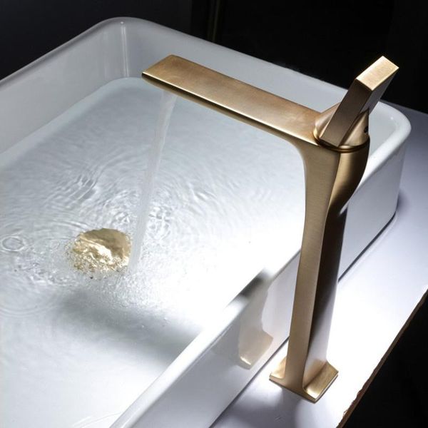 

brushed gold bathroom basin faucets solid brass sink mixer & cold single handle deck mounted lavatory taps black/nickel