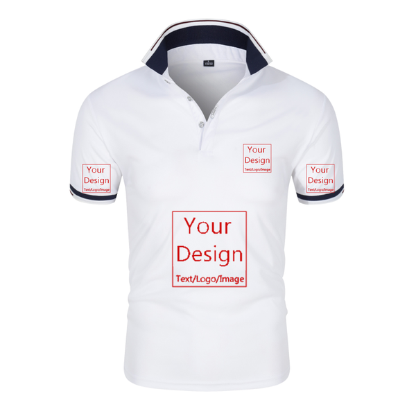 

men's polos summer custom logo short-sleeved shirts fashion casual slim solid color business for men, White;black