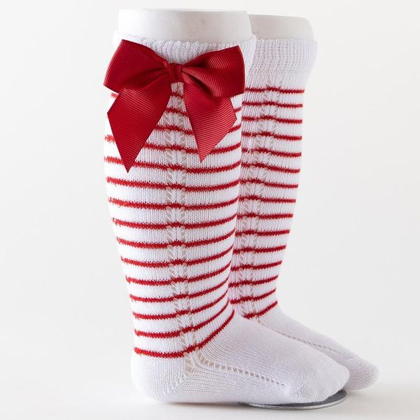 

socks cute striped baby girl autumn winter sweet princess bow knee high soft cotton for toddler kids 6-12month, Pink;yellow