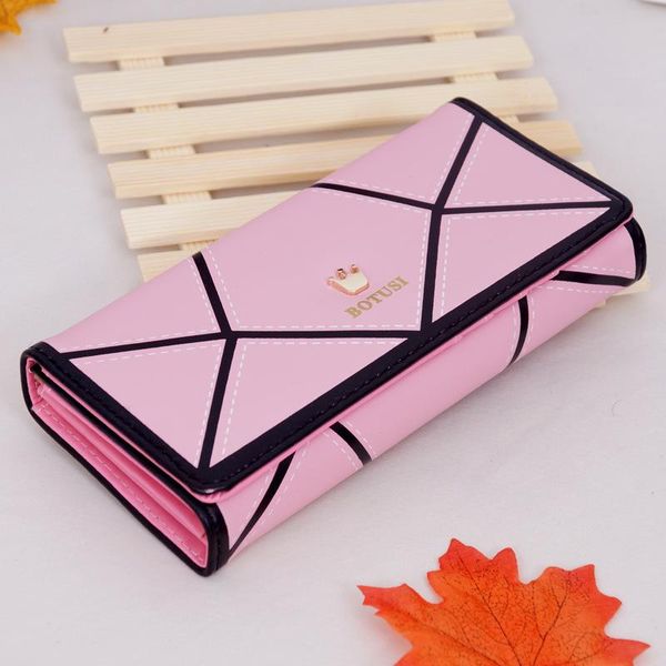 

korean version of the geometric women's wallet crown color matching long mobile phone bag wallets, Red;black