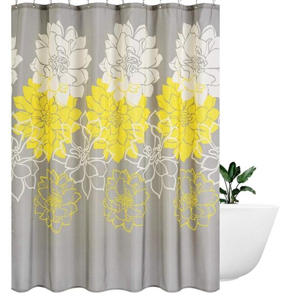 

peony flower fabric shower curtain mildew resistant waterproof standard bath for bathroom yellow and grey curtains