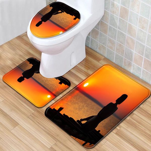 

bath mats beach scenery bathroom mat three-piece carpet toilet set door non-slip
