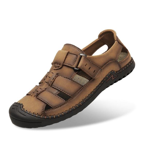 

sandals plus size men fashion comfortable beach shoes outdoor summer genuine leather sandal covers toe sandales homme sapatos, Black