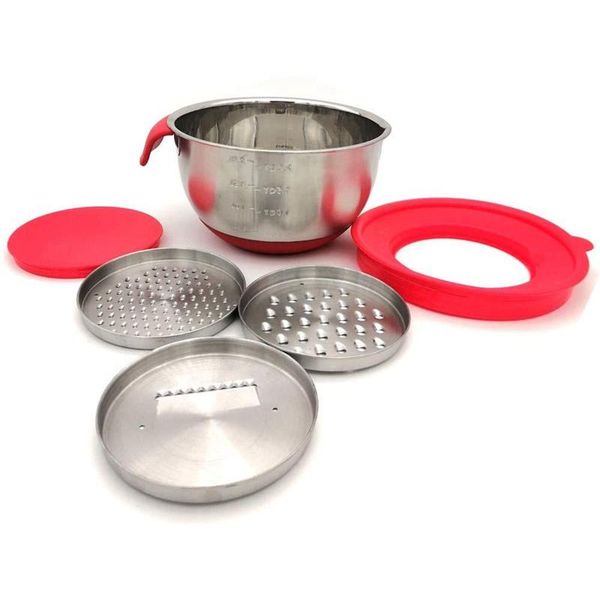 

bowls mixing set stainless steel salad bowl metal with lids & 3 graters,non-slip bottoms