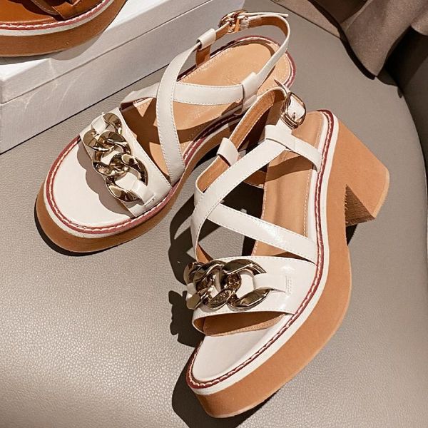 

sandals women's genuine leather chunky heel platform narrow band cross strap female punk casual daily footwear comfortable shoes, Black