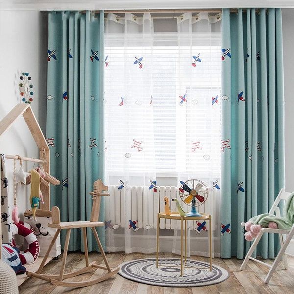 

curtain & drapes curtins for living room cartoon airplane embroidered kids children boys nursery blackout window treatment panel