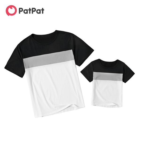 

summer basic color splice print cotton t-shirts for dad and me 210528, Blue