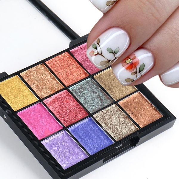 

nail glitter 9/12 blooming watercolor painting set pigment marble pearl metallic powder design chrome solid dust flower le1930-1, Silver;gold