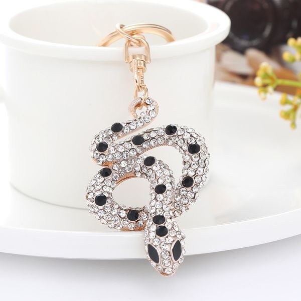 

snake shape keychain inlaid color key ring rhinestone purse bag buckle crystal chain ladies pendant 211797, Silver