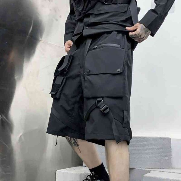 

men's shorts summer drawstring fashion black casual streetwear loose hip-hop pocket cargo s five-point pants 8gd2, White;black
