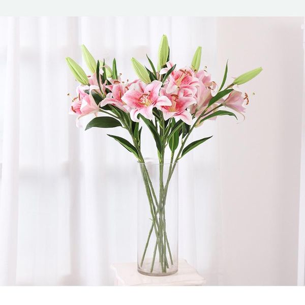 

decorative flowers & wreaths 88cm lily artificial silk flower 3 head fake plant bouquet decoration for home wedding el table window accessor