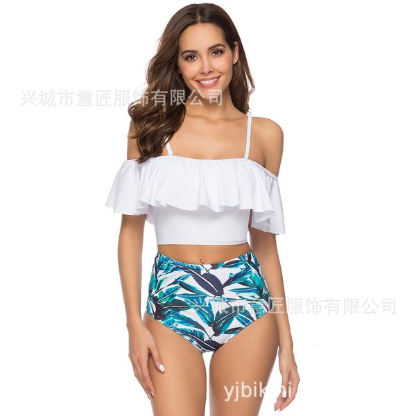 

with fancy swimsuit multi-color printing on ruffle bikini and high waisted