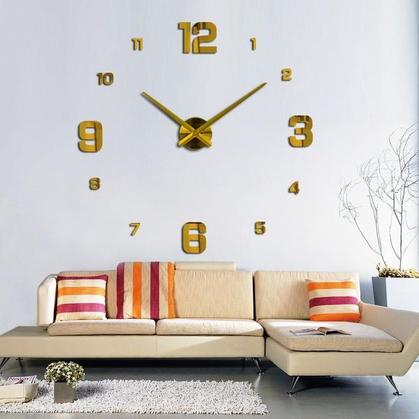 

wall clocks fashionable 3d large size clock mirror sticker diy home decoration