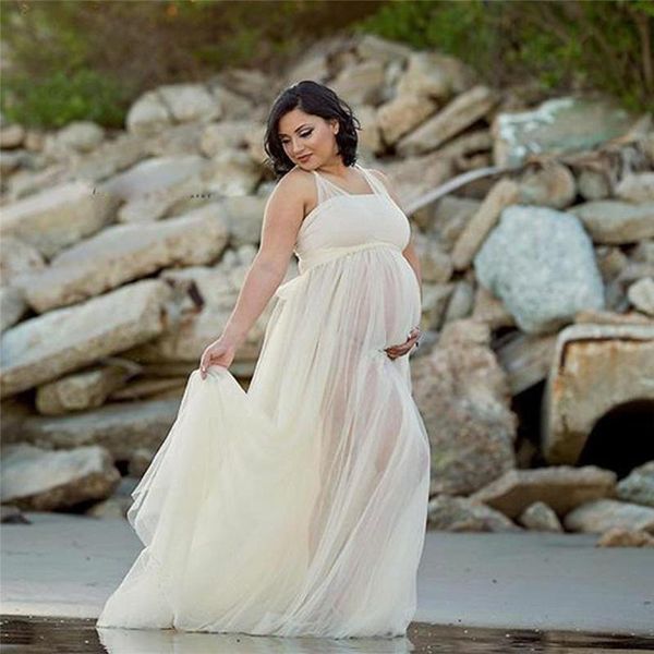 

tulle maternity dresses pography props long fancy pregnancy dress mesh pregnant women maxi gown clothes for po shoots, White