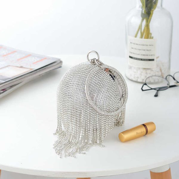

glittering diamond tassel ball ring hand banquet straddle small nightclub drs bag