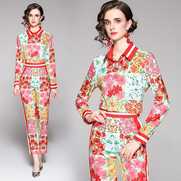 

pant suit female autumn fashion slim positioning printed shirt + fashion waist pants, Black;gray
